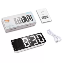 Bedside Digital Alarm Clock With LED Display And Mirror Finish- White