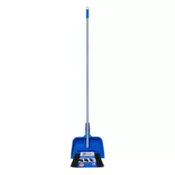 Kovar Dustpan And Broom Set With Stiff Dense Bristles And Long Handle- Blue