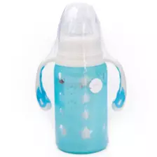 Bebecom Standard Neck Glass Bottle With Silicon Protector, 120ml- Sky Blue (YA013)