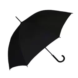 Auto Open Strong Rib Stick Umbrella With Classic J Hook Curve Handle- Black