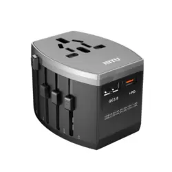 Nitu Universal Travel Adapter Plug With USB-C & USB-A- Black