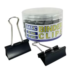Basic BC-3351 Heavy Duty Black Binder Clips 51mm For Office Use- 12pcs