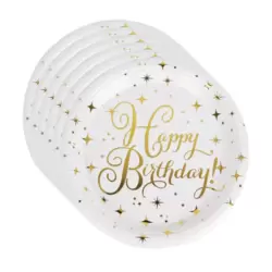 Decorative Disposable Happy Birthday Printed Tableware Plate 23cm- 6pcs