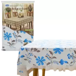 Blue Floral Printed Rectangular Waterproof Table Cloth- White