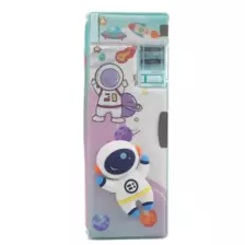 Multi-Function Stationary Pencil Box, Two Compartments Box with Two Attached Sharpener, External Cartoon Printed Box for Pencils and Pen Storage- Green Colour