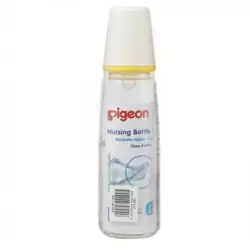 Pigeon Slow Flow Glass Nursing Bottle K-8 Slim Neck And Round Hole With Soft Silicone Peristaltic Teat- 240ml