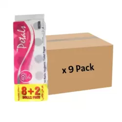 Petals Premium 2 PLY Bulk 8 + 2 Rolls Hygienic Toilet Paper 400 Sheets-9 Pack