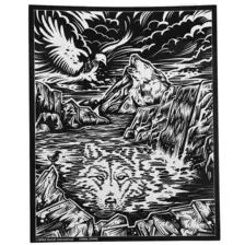 Fuzzy Double Sided Painting Poster with Scenery, Wild Animal Theme Design and 8pcs Coloured Marker Pen Set- 40X50cm